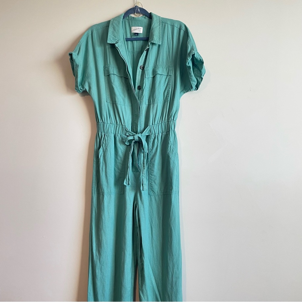 Universal Thread Green Jumpsuit Short Sleeve Linen Blend Sz 6